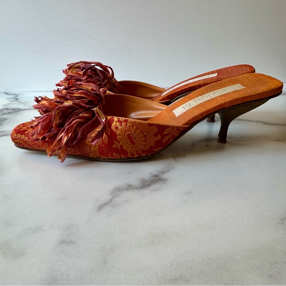 Olivia Rose Tal Silk Pom-Pom Mules Size 8 - Picture 4 of 12